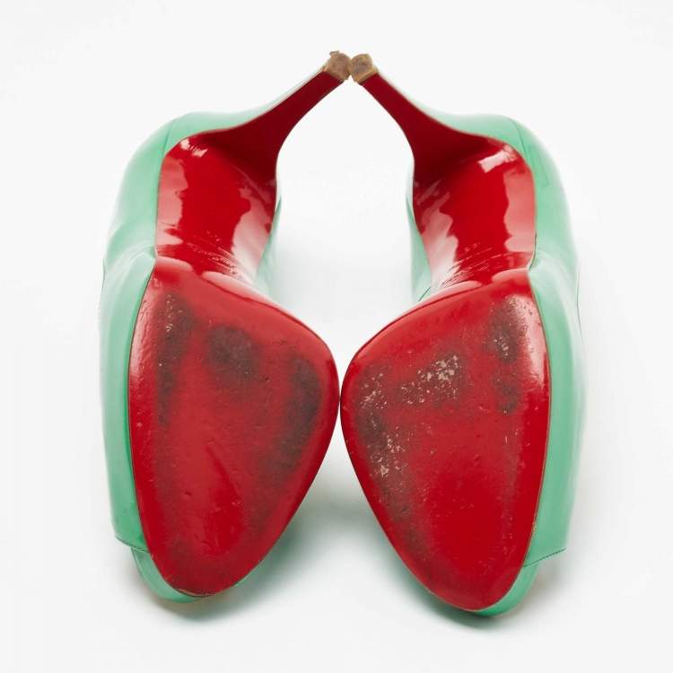 Pre Owned Christian Louboutin Green Patent Leather Very Prive Pumps Size 41