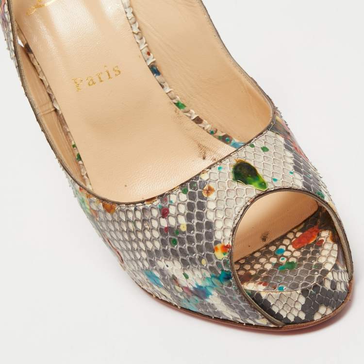 Pre Owned Christian Louboutin Multicolor Python No Prive Slingback Pumps Size 41