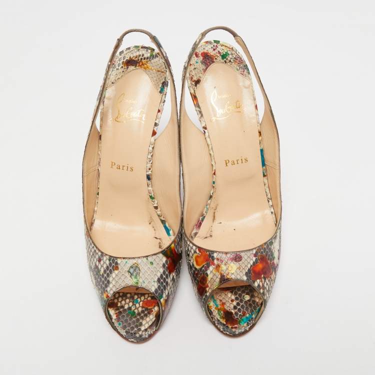 Pre Owned Christian Louboutin Multicolor Python No Prive Slingback Pumps Size 41