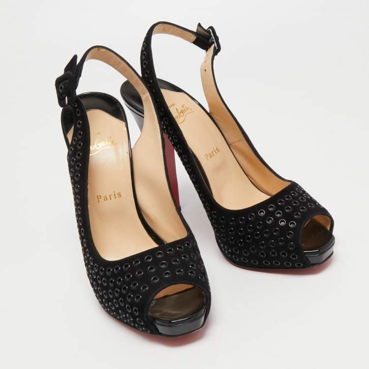Pre Owned Christian Louboutin Black Suede Aicha Slingback Pumps Size 41