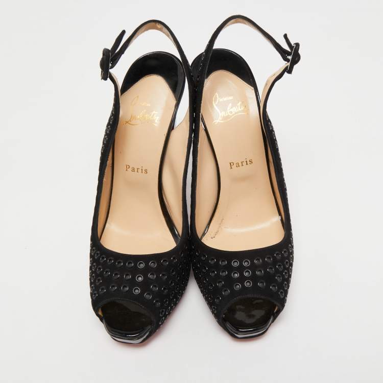 Pre Owned Christian Louboutin Black Suede Aicha Slingback Pumps Size 41