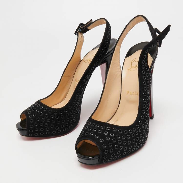 Pre Owned Christian Louboutin Black Suede Aicha Slingback Pumps Size 41