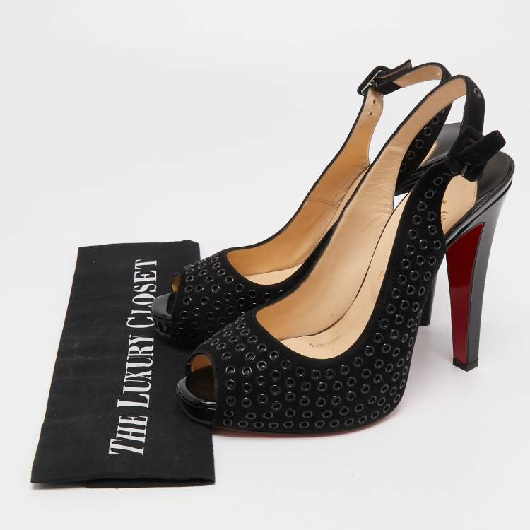 Pre Owned Christian Louboutin Black Suede Aicha Slingback Pumps Size 41