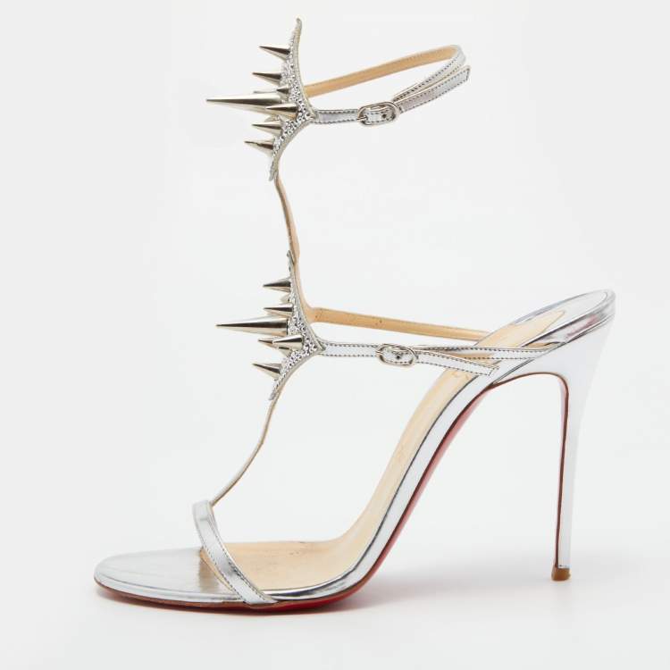 【大人気】Christian Louboutin Embellished スエード ミュール Christian Louboutin Silver Leather Lady Max Spike Ankle