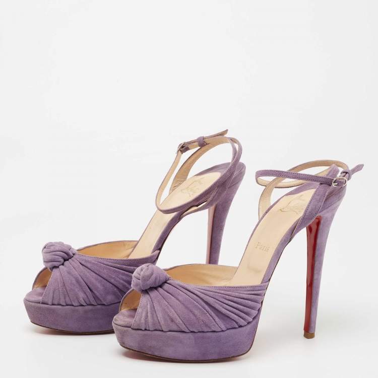 Pre Owned Christian Louboutin Purple Suede Greissimo Ankle Strap Sandals Size 40.5