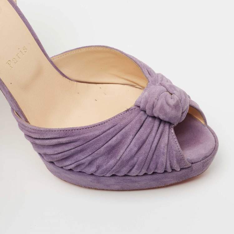 Pre Owned Christian Louboutin Purple Suede Greissimo Ankle Strap Sandals Size 40.5