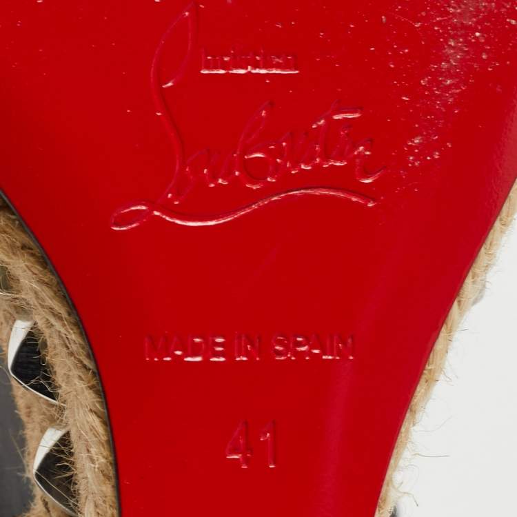 Pre Owned Christian Louboutin Black Leather Pyraclou Espadrille Wedge Sandals Size 41