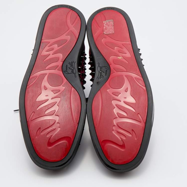 Pre Owned Christian Louboutin Burgundy Velvet Louis Junior Spikes High Top Sneakers Size 39.5