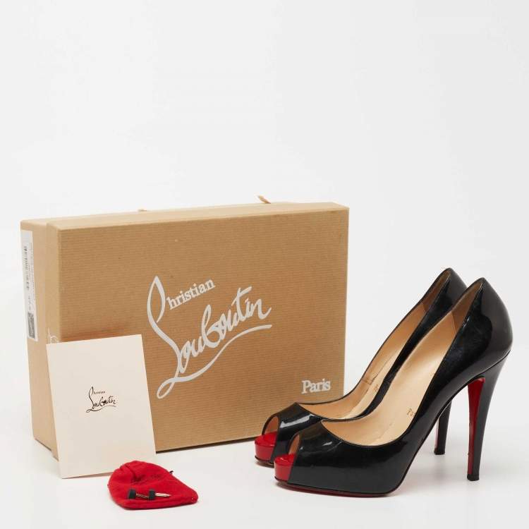 Pre Owned Christian Louboutin Black Patent Leather Very Prive Pumps Size 37.5