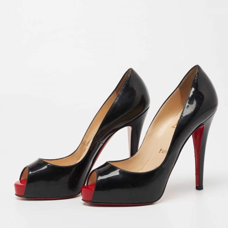 Pre Owned Christian Louboutin Black Patent Leather Very Prive Pumps Size 37.5