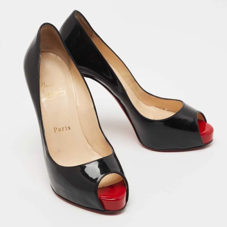 Pre Owned Christian Louboutin Black Patent Leather Very Prive Pumps Size 37.5