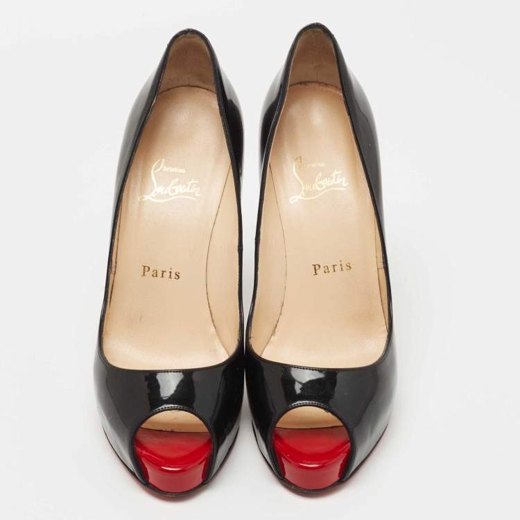 Pre Owned Christian Louboutin Black Patent Leather Very Prive Pumps Size 37.5