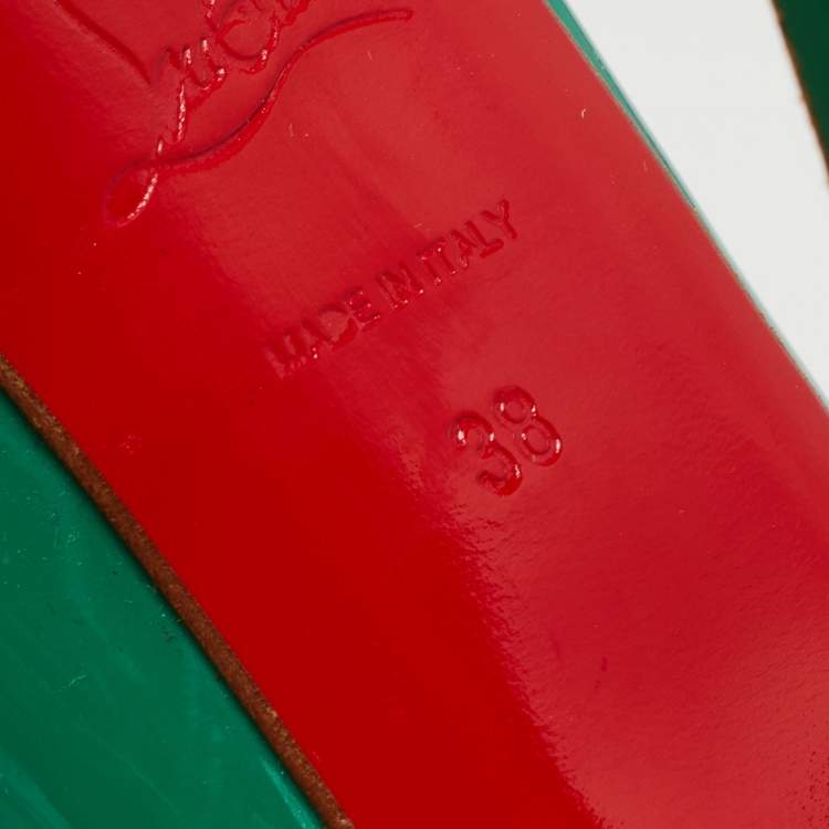 Pre Owned Christian Louboutin Green Patent Leather Lady Peep Pumps Size 38