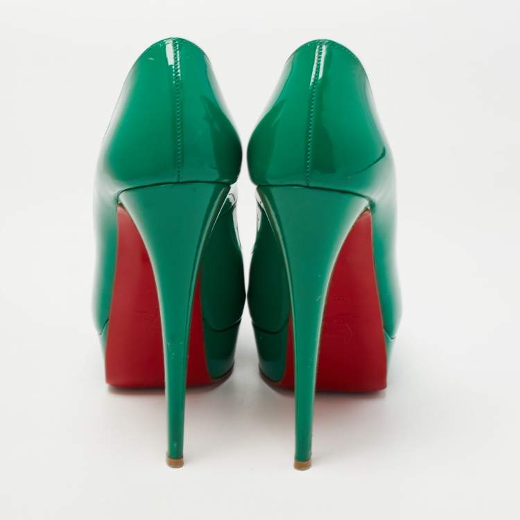 Pre Owned Christian Louboutin Green Patent Leather Lady Peep Pumps Size 38