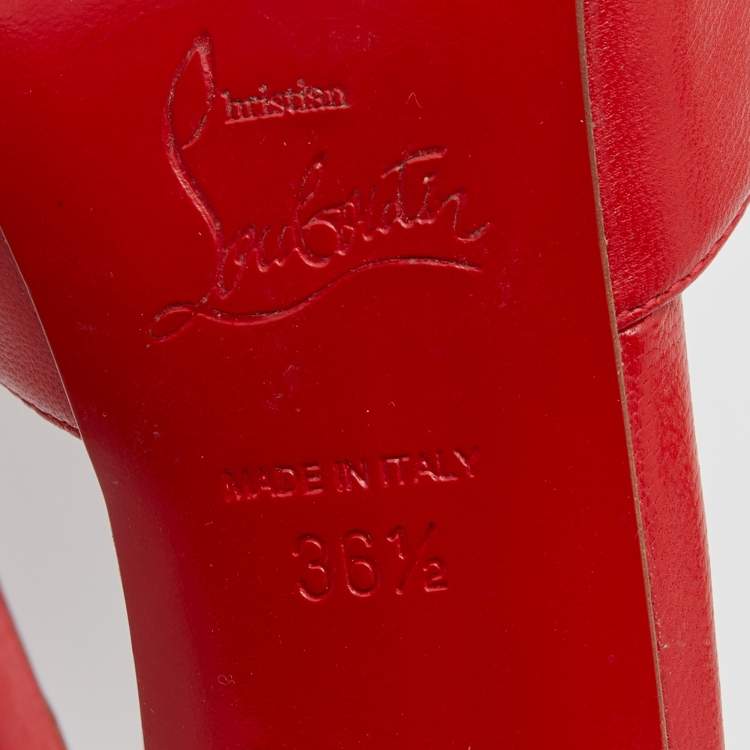Pre Owned Christian Louboutin Red Leather Dos Noeud Bow Ankle Strap Pumps Size 36.5