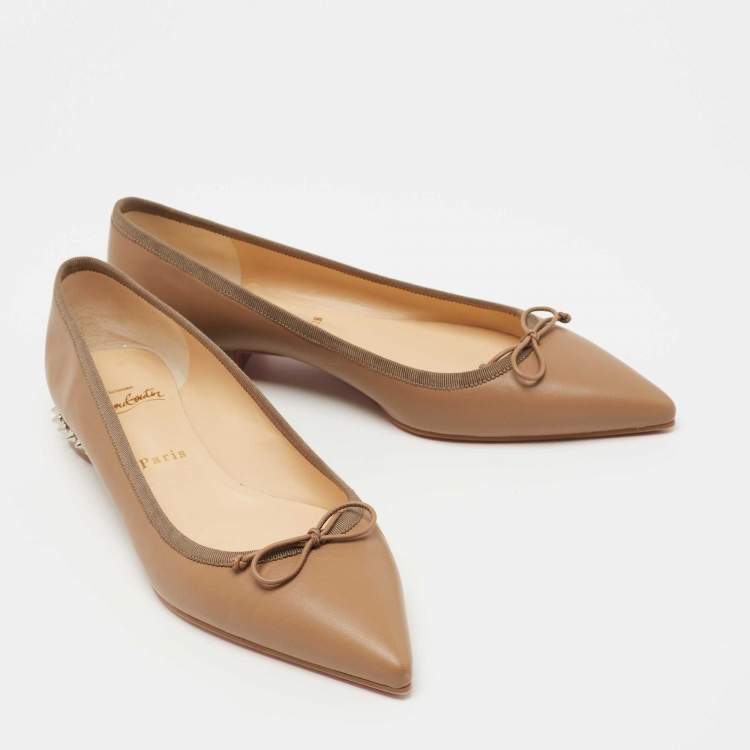 Pre Owned Christian Louboutin Brown Leather Solasofia Ballet Flats Size 38