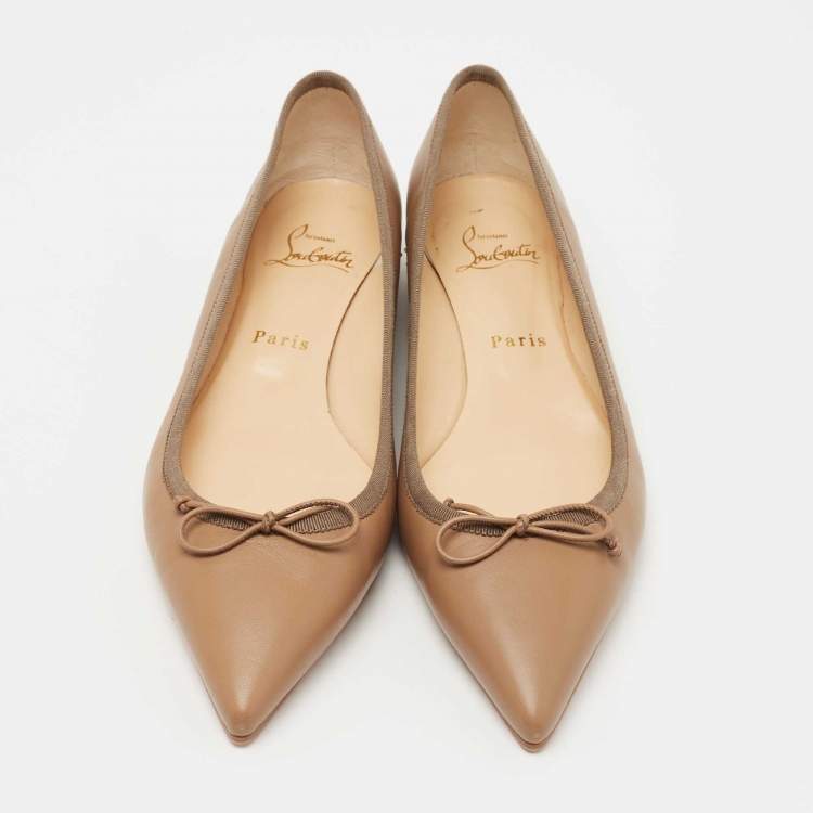 Pre Owned Christian Louboutin Brown Leather Solasofia Ballet Flats Size 38