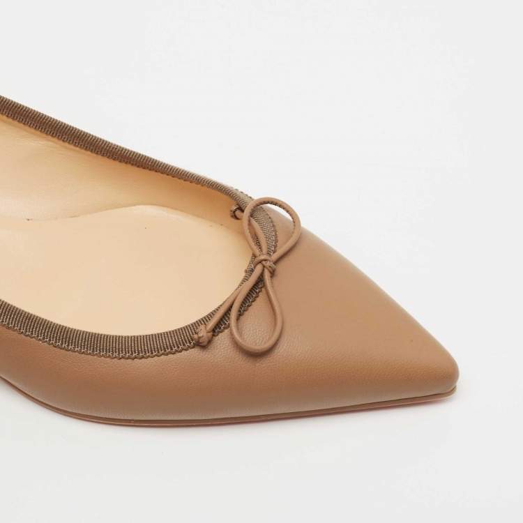 Pre Owned Christian Louboutin Brown Leather Solasofia Ballet Flats Size 38