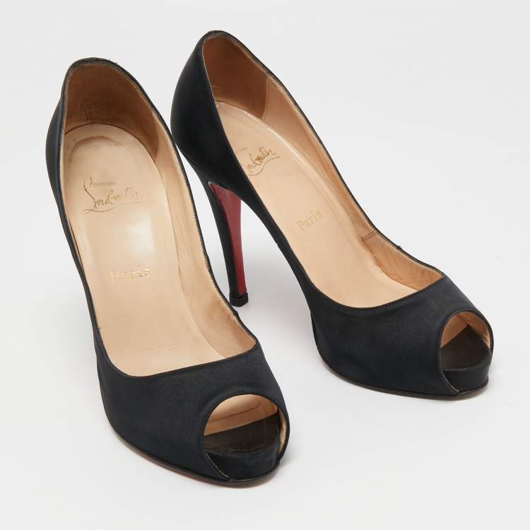 Pre Owned Christian Louboutin Black Satin Very Prive Pumps Size 39