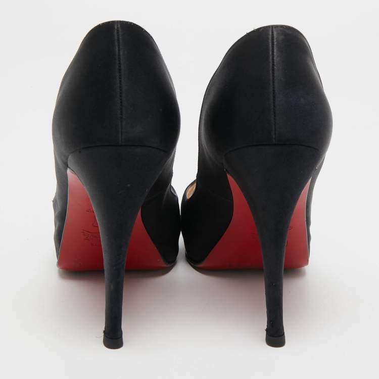 Pre Owned Christian Louboutin Black Satin Very Prive Pumps Size 39