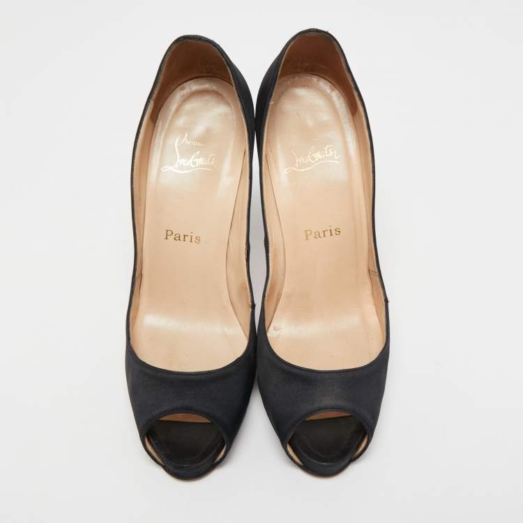 Pre Owned Christian Louboutin Black Satin Very Prive Pumps Size 39