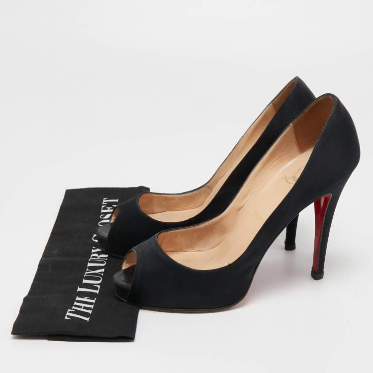 Pre Owned Christian Louboutin Black Satin Very Prive Pumps Size 39