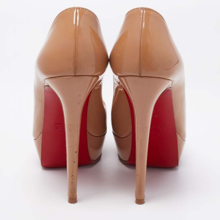 Pre Owned Christian Louboutin Beige Patent Leather Lady Peep Pumps Size 40.5