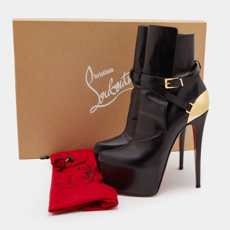 Pre Owned Christian Louboutin Black Leather Equestria Platform Ankle Length Boots Size 40