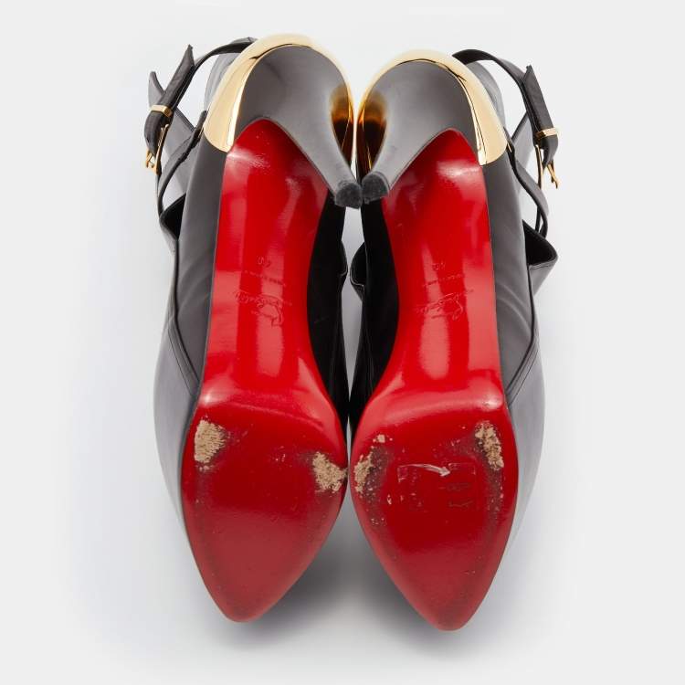 Pre Owned Christian Louboutin Black Leather Equestria Platform Ankle Length Boots Size 40