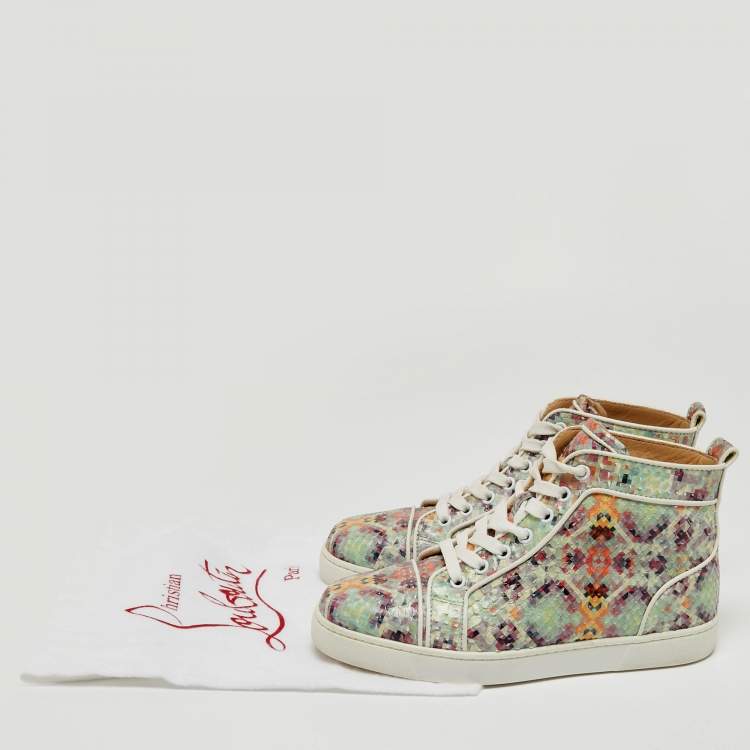 Pre Owned Christian Louboutin Multicolor Printed Python Louis Orlato High Top Sneakers Size 37