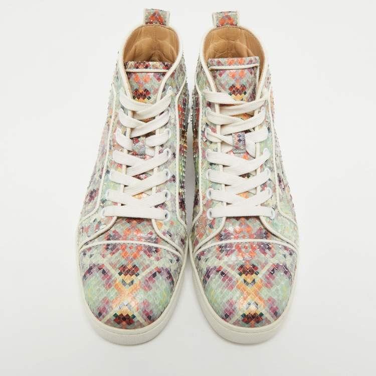 Pre Owned Christian Louboutin Multicolor Printed Python Louis Orlato High Top Sneakers Size 37