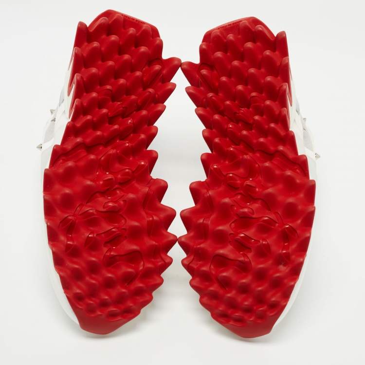 Pre Owned Christian Louboutin White/Silver Patent and Mesh  Loubi Shark Sneakers Size 37.5