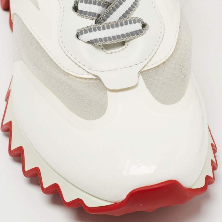 Pre Owned Christian Louboutin White/Silver Patent and Mesh  Loubi Shark Sneakers Size 37.5