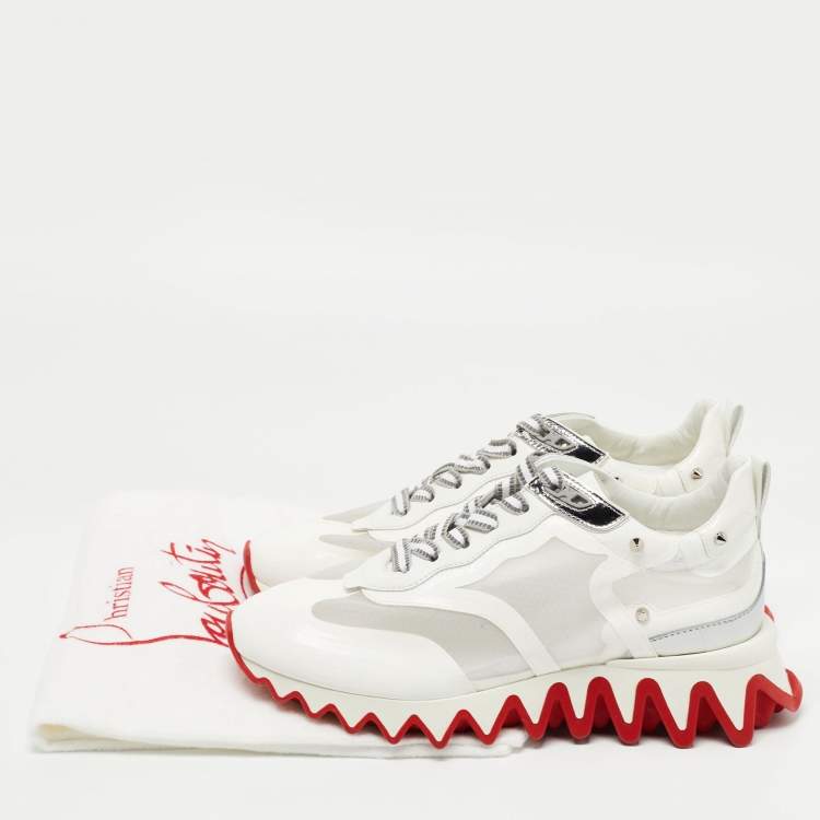 Christian Louboutin White/Silver Patent and Mesh Loubi Shark Sneakers ...