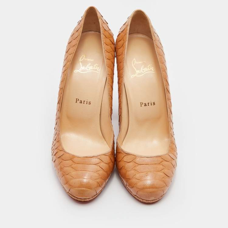 Pre Owned Christian Louboutin Beige Crystal Python Grapi Platform Pumps Size 38.5