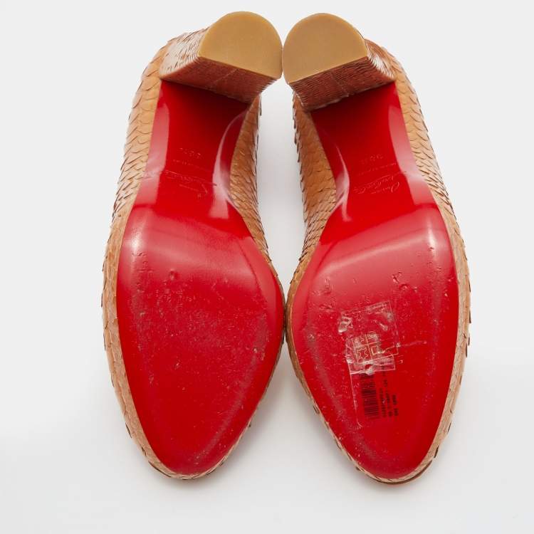 Pre Owned Christian Louboutin Beige Crystal Python Grapi Platform Pumps Size 38.5