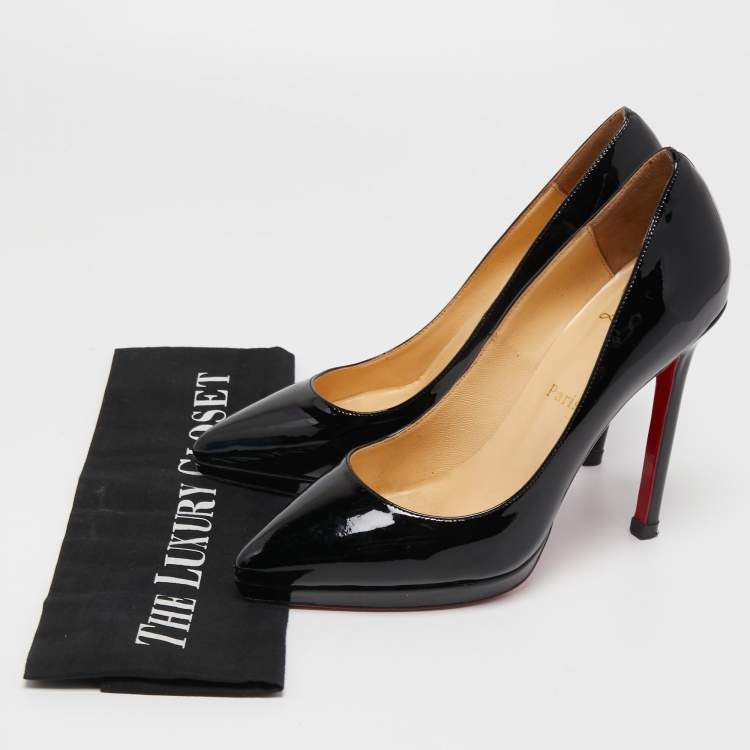 Pre Owned Christian Louboutin Black Patent Leather Pigalle Plato Pumps Size 38