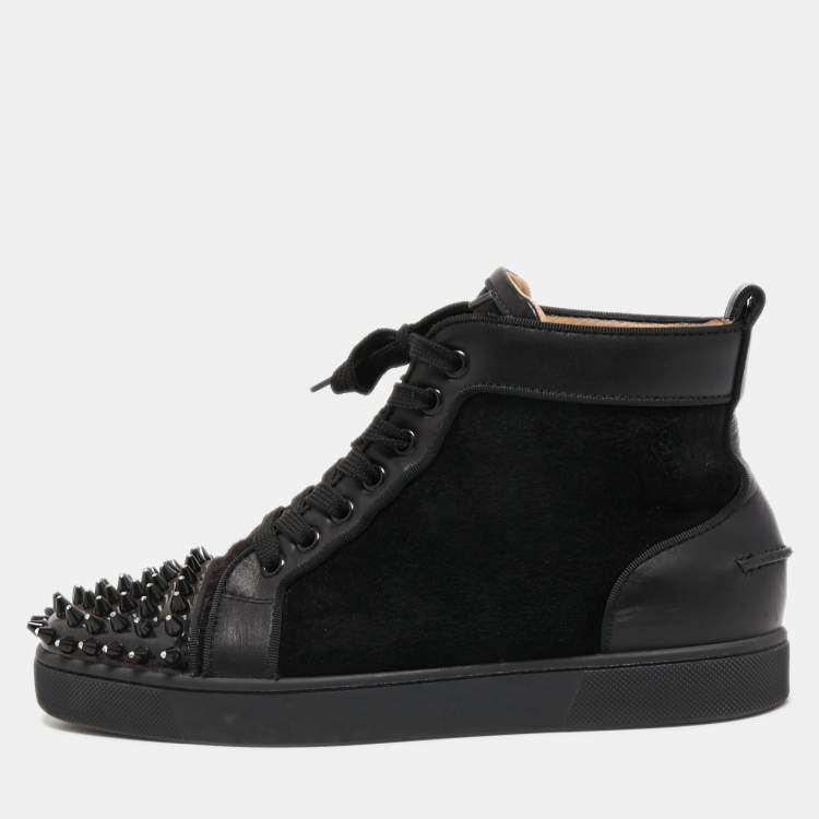 Pre Owned Christian Louboutin Black Suede and Leather Louis Spikes High Top Sneakers Size 38