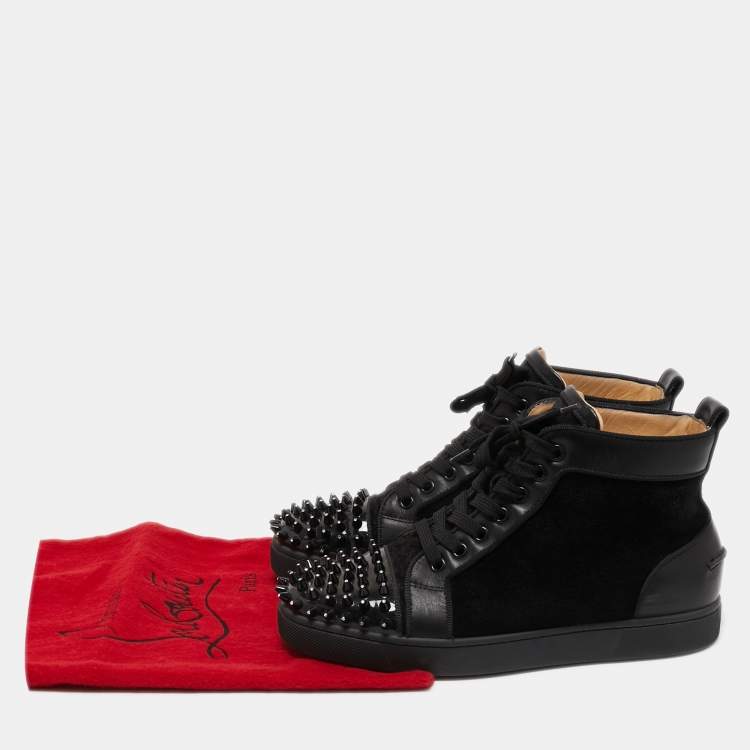 Pre Owned Christian Louboutin Black Suede and Leather Louis Spikes High Top Sneakers Size 38