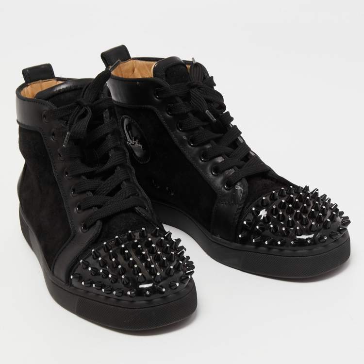Pre Owned Christian Louboutin Black Suede and Leather Louis Spikes High Top Sneakers Size 38