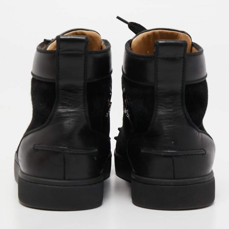 Pre Owned Christian Louboutin Black Suede and Leather Louis Spikes High Top Sneakers Size 38
