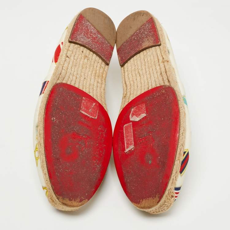 Pre Owned Christian Louboutin Multicolor Canvas Papi Hugo Espadrille Flats Size 39