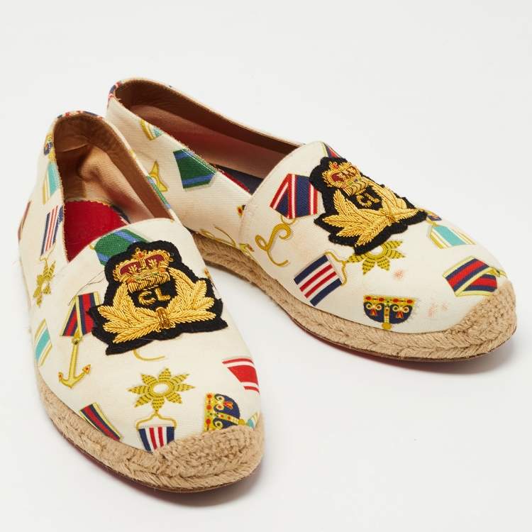 Pre Owned Christian Louboutin Multicolor Canvas Papi Hugo Espadrille Flats Size 39