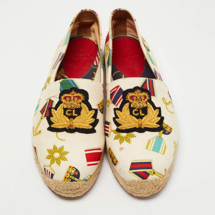 Pre Owned Christian Louboutin Multicolor Canvas Papi Hugo Espadrille Flats Size 39