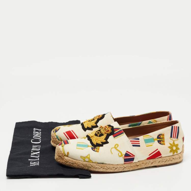 Pre Owned Christian Louboutin Multicolor Canvas Papi Hugo Espadrille Flats Size 39