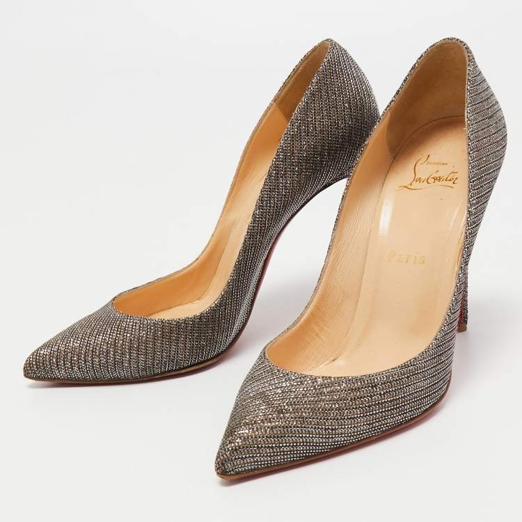 Pre Owned Christian Louboutin Gold Glitter So Kate Pumps Size 37.5