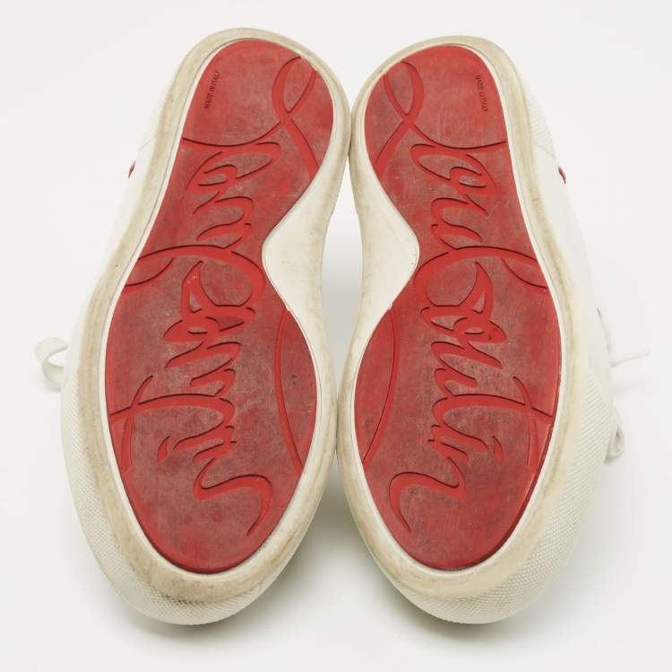 Pre Owned Christian Louboutin White/Red Leather Vieira Orlato Sneakers Size 37.5