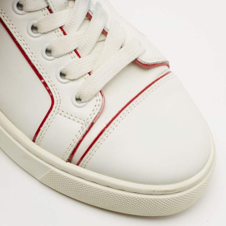 Pre Owned Christian Louboutin White/Red Leather Vieira Orlato Sneakers Size 37.5