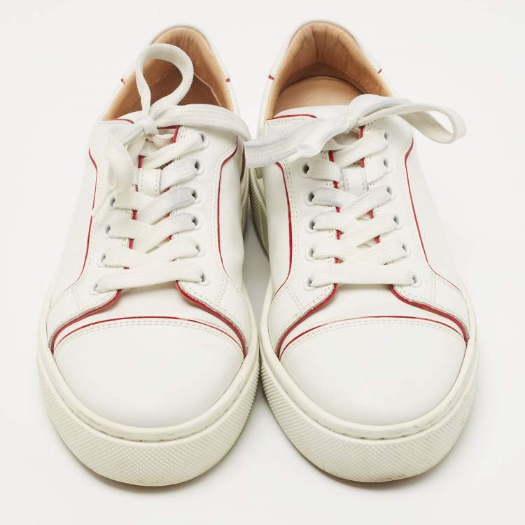 Pre Owned Christian Louboutin White/Red Leather Vieira Orlato Sneakers Size 37.5