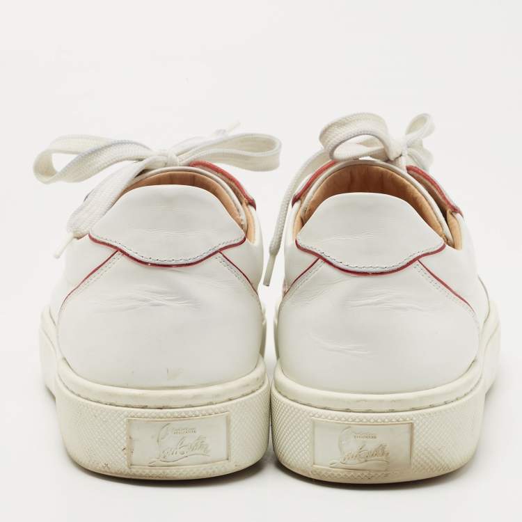 Pre Owned Christian Louboutin White/Red Leather Vieira Orlato Sneakers Size 37.5